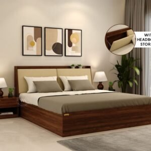 Calmora Engineered Wood Bed with Upholstered Headboard and Spacious Box Storage